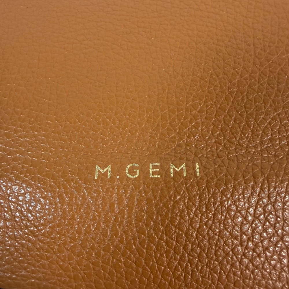 M.Gemi Italian Pebbled Leather Hobo Shoulder Bag Cognac Brown Minimalist Luxury - Picture 6 of 11